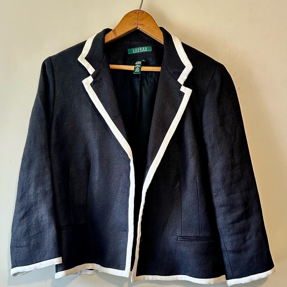 Lauren Ralph Lauren Black Linen Blazer Sz 14 Classic classy old money forspring!